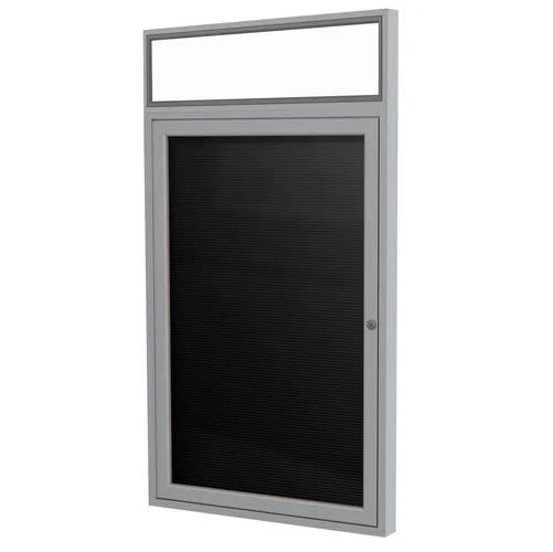 30" x 36" 1-Door Satin Alum Frame w/Illuminated Headliner Enclosed Vinyl Letterboard - Black