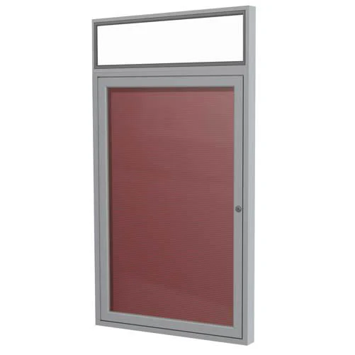 30" x 36" 1-Door Satin Alum Frame w/Illuminated Headliner Enclosed Vinyl Letterboard - Burgundy