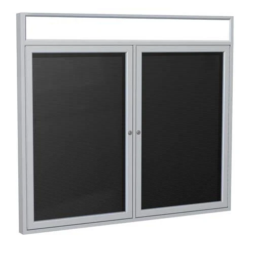 48" x 36" 2-Door Satin Alum Frame w/ Headliner Enclosed Vinyl Letterboard - Black
