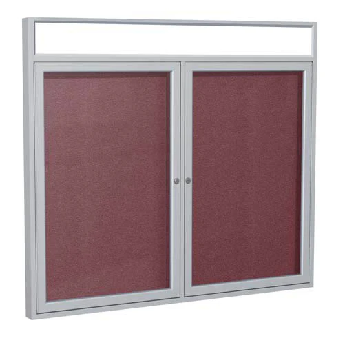 48" x 36" 2-Door Satin Alum Frame w/Illuminated Headliner Enclsd Vinyl Tackboard - Berry