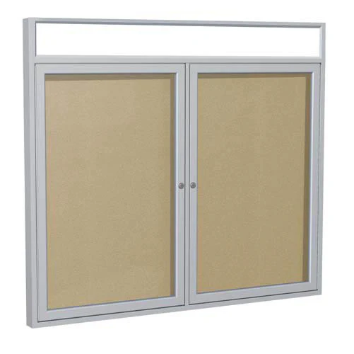 48" x 36" 2-Door Satin Alum Frame w/Illuminated Headliner Enclsd Vinyl Tackboard - Caramel