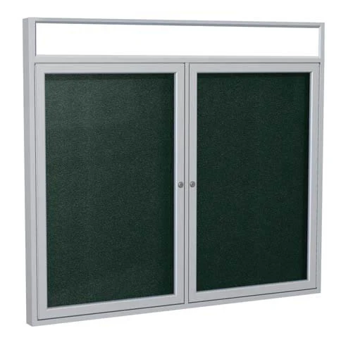 48" x 36" 2-Door Satin Alum Frame w/Illuminated Headliner Enclsd Vinyl Tackboard - Ebony