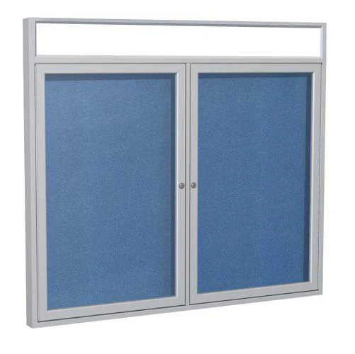 48" x 36" 2-Door Satin Alum Frame w/Illuminated Headliner Enclsd Vinyl Tackboard - Ocean