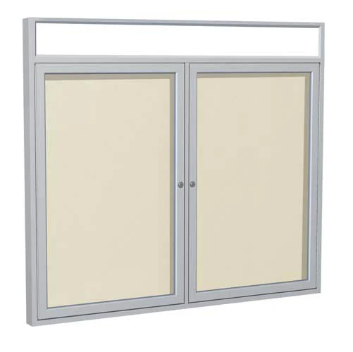 60" x 36" 2-Door Satin Alum Frame w/ Headliner Enclosed Vinyl Tackboard - Ivory