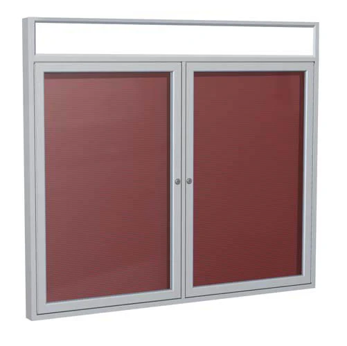 60" x 36" 2-Door Satin Alum Frame w/Illuminated Headliner Enclosed Vinyl Letterboard - Burgundy