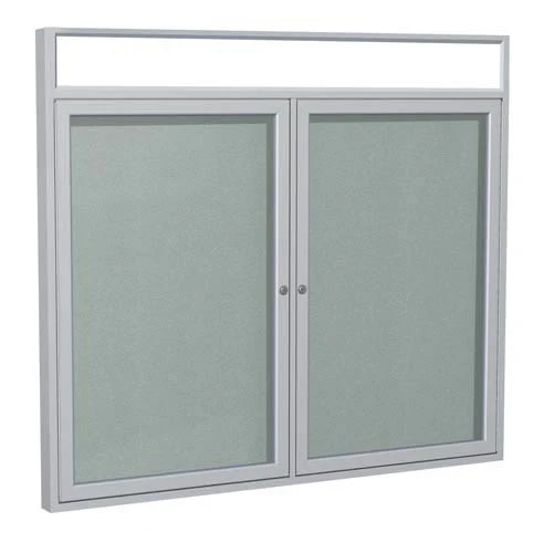 60" x 36" 2-Door Satin Alum Frame w/Illuminated Headliner Enclsd Vinyl Tackboard - Silver