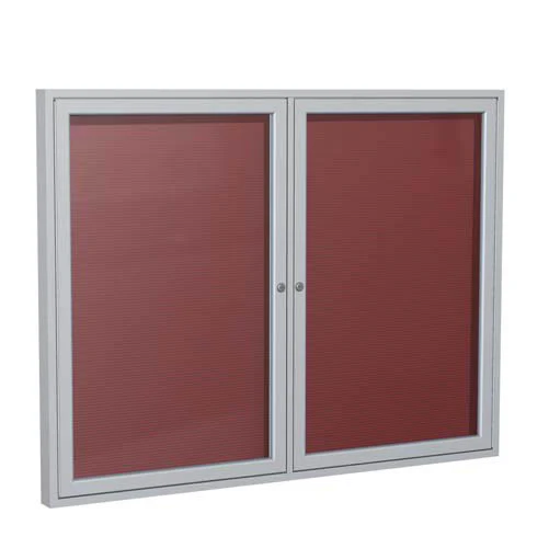 60" x 36" 2-Door Satin Aluminum Frame Enclosed Vinyl Letterboard - Burgundy