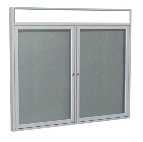 60" x 48" 2-Door Satin Alum Frame w/ Headliner Enclosed Vinyl Tackboard - Stone