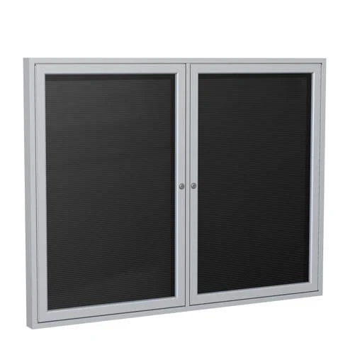 60" x 48" 2-Door Satin Aluminum Frame Enclosed Vinyl Letterboard - Black