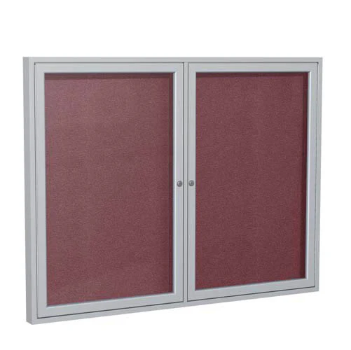 60" x 48" 2-Door Satin Aluminum Frame Enclosed Vinyl Tackboard - Berry