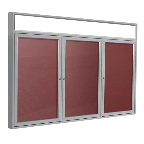 72" x 36" 3-Door Satin Alum Frame w/Illuminated Headliner Enclosed Vinyl Letterboard - Burgundy