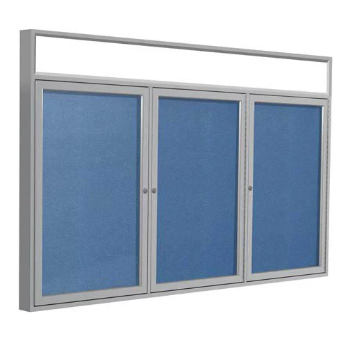72" x 36" 3-Door Satin Alum Frame w/Illuminated Headliner Enclsd Vinyl Tackboard - Ocean