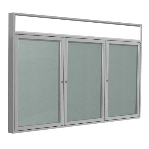 72" x 36" 3-Door Satin Alum Frame w/Illuminated Headliner Enclsd Vinyl Tackboard - Silver