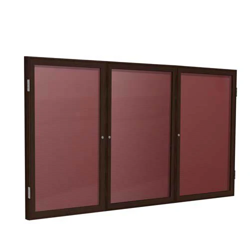 72" x 36" 3-Door Wood Frame Walnut Finish Enclosed Flannel Letterboard - Burgundy
