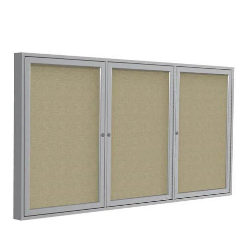 72" x 48" 3-Door Satin Aluminum Frame Enclosed Fabric Tackboard - Beige