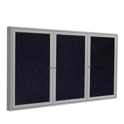 72" x 48" 3-Door Satin Aluminum Frame Enclosed Recycled Rubber Tackboard - Confetti