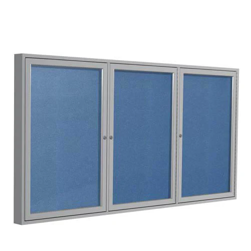 72" x 48" 3-Door Satin Aluminum Frame Enclosed Vinyl Tackboard - Ocean