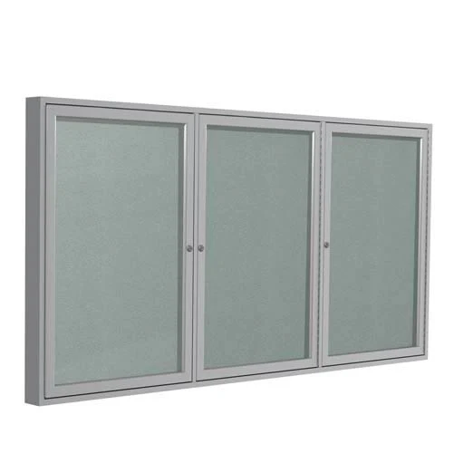 72" x 48" 3-Door Satin Aluminum Frame Enclosed Vinyl Tackboard - Silver