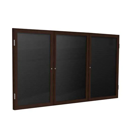 96" x 48" 3-Door Wood Frame Walnut Finish Enclosed Flannel Letterboard - Black