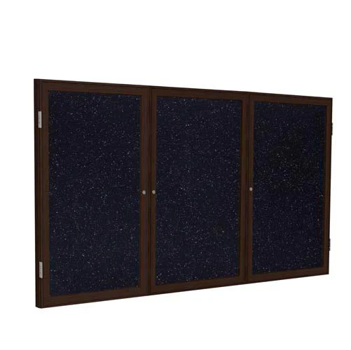 96" x 48" 3-Door Wood Frame Walnut Finish Enclosed Recycled Rubber Tackboard - Confetti