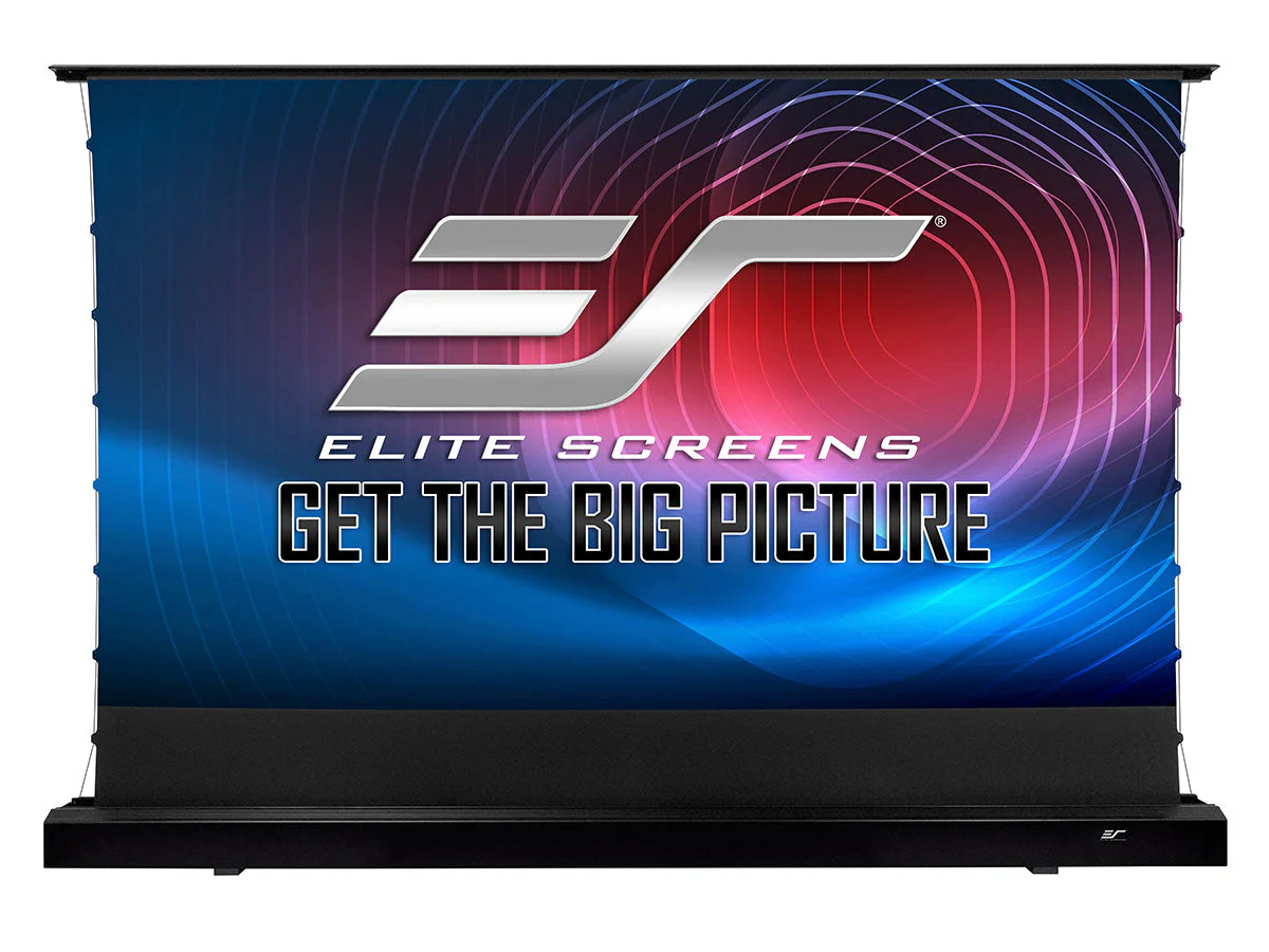 Elite Screens Kestrel Tab-Tension CineWhite, 150" Diag., 16:9 Aspect Ratio, ISF Certified 4K/8K Ultra HD Electric Floor-Rising Motorized Tab-Tensioned Front Projector Screen, FTE150H3