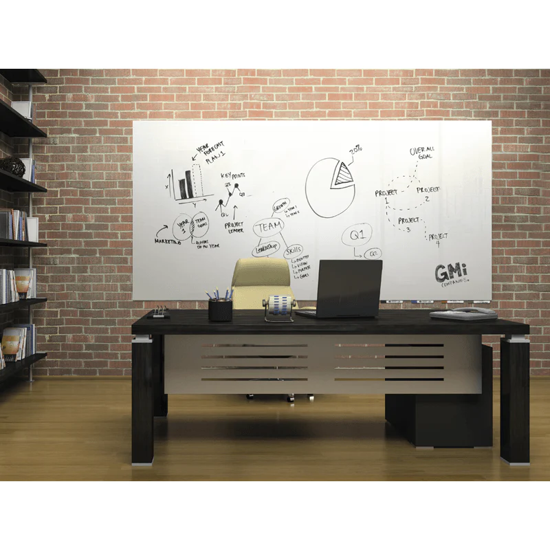 Ghent ARIASM64WH Aria 6'H x 4'W Magnetic Low Profile 1/4" Glassboard - Vertical White