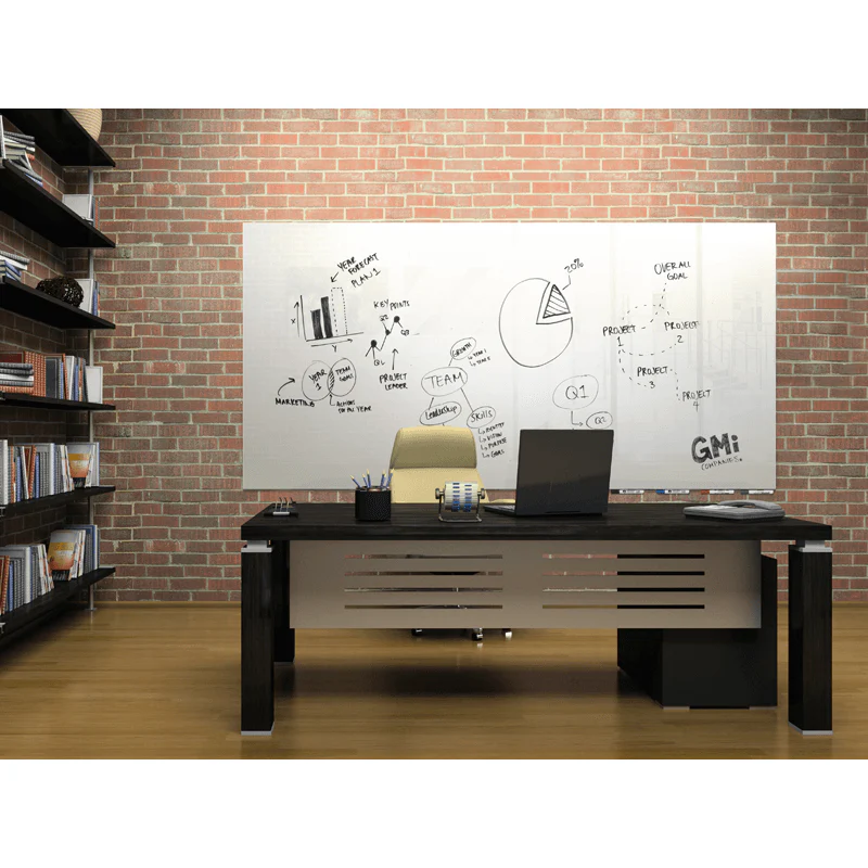 Ghent ARIASN84WH Aria 8'H x 4'W Low Profile 1/4" Glassboard - Vertical White - 4 Markers and Eraser - Image 5