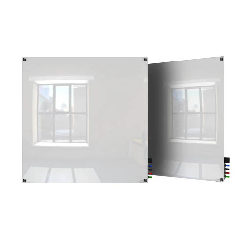 Ghent HMYSM44WH 4'x4' Harmony Magnetic Glass Board- Square Corners-White-4 Magnets, 4 Markers,Eraser