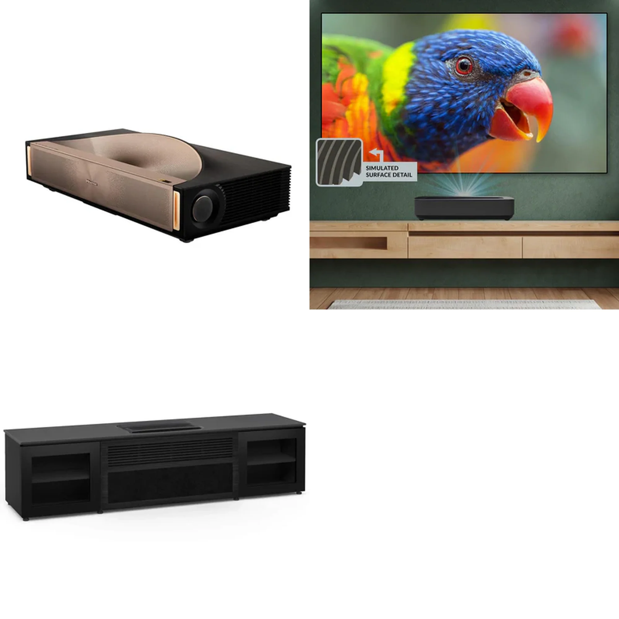Hisense L9Q + Spectra Helios 100" Fresnel Fixed Frame Screen + Salamander Oslo Cabinet Bundle