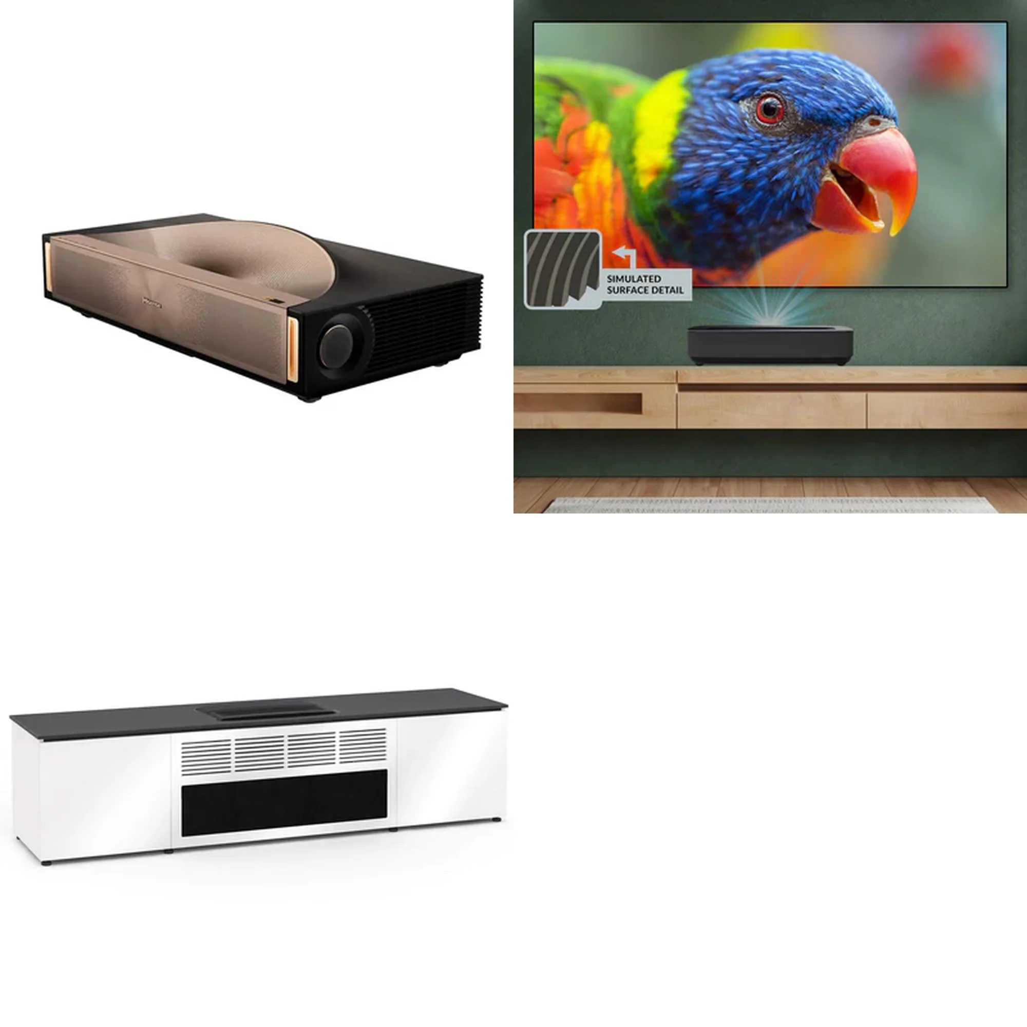 Hisense L9Q + Spectra Helios 120" Fresnel Fixed Frame Screen + Salamander Miami Cabinet Bundle