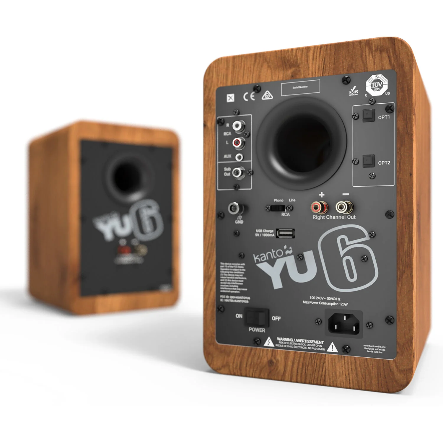 Kanto Living YU6 2-Way Powered Bookshelf Speakers (Walnut, Pair) - Image 3