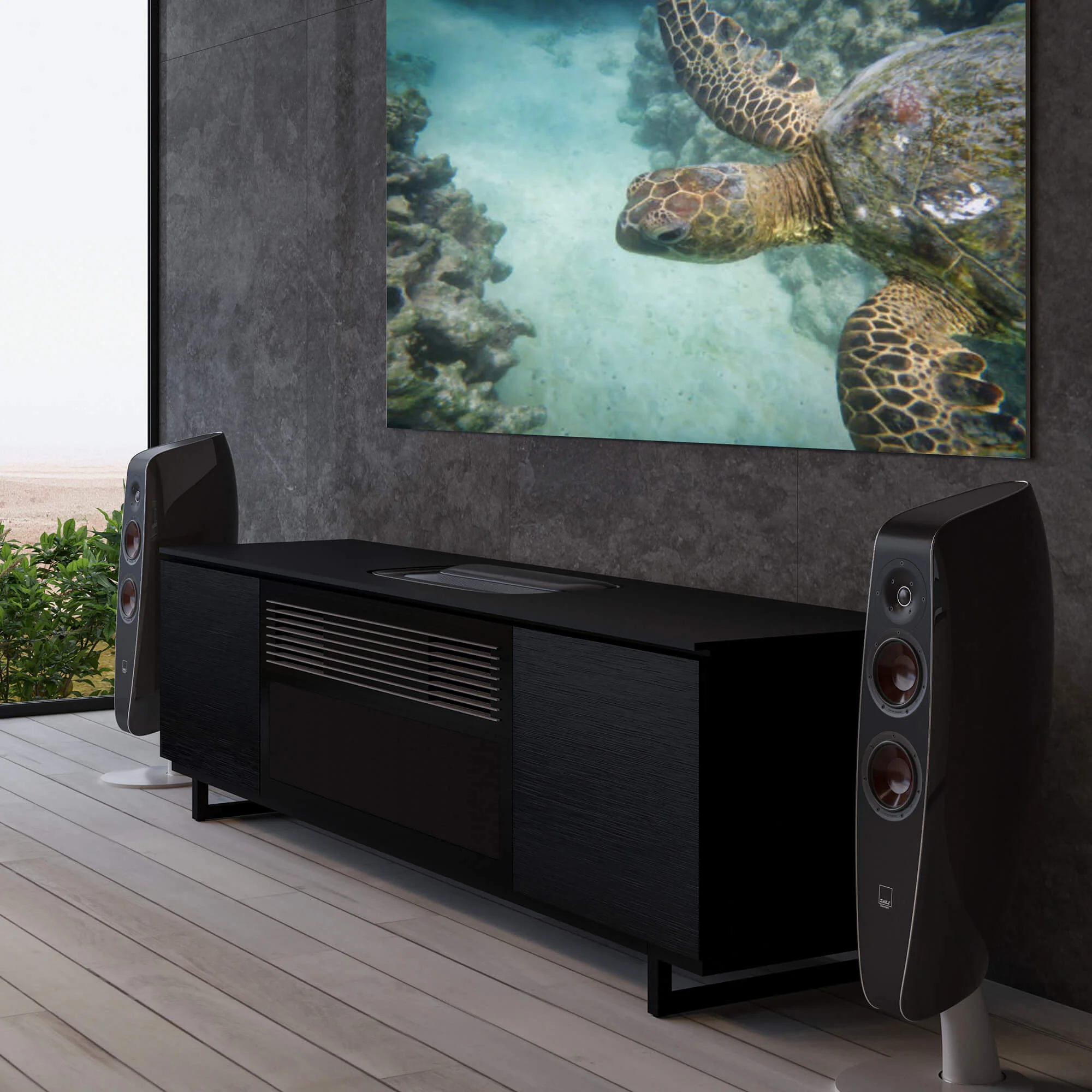 Salamander Designs Chicago 245 Cabinet for integrated Hisense L9Q UST Projector - Black Oak - C2/HSE1UST/245CH/BK - Image 2
