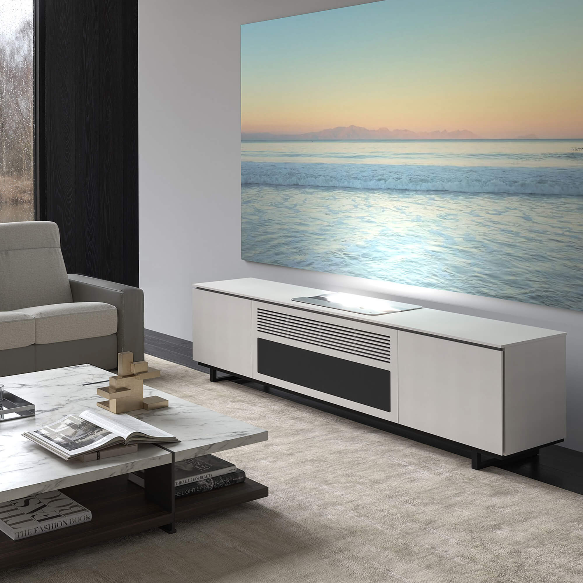 Salamander Designs Miami 245 Cabinet for integrated Hisense L9Q UST Projector - Gloss White - C2/HSE1UST/245MM/GW - Image 2