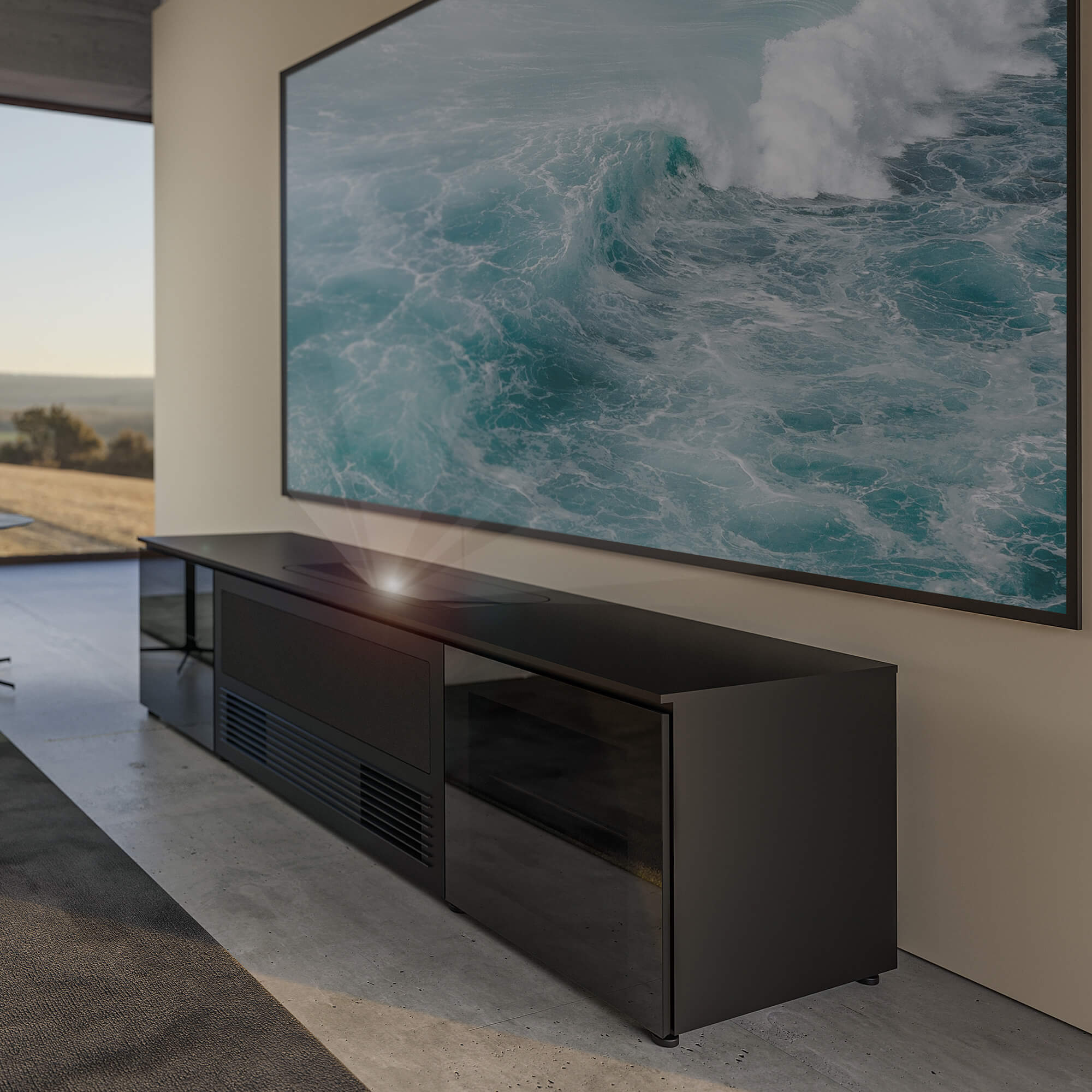 Salamander Designs Oslo 245 Cabinet for integrated Hisense L9Q UST Projector - Black Glass - C2/HSE1/UST/245OS/BK - Image 4
