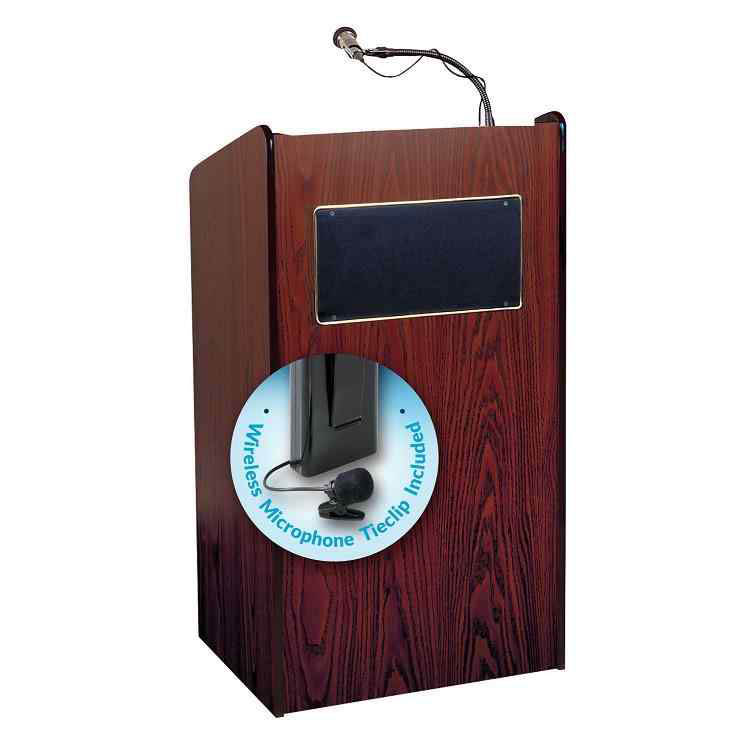 The Aristocrat Sound Lectern (Sound, Mahogany) with tie clip/ lavalier wireless mic